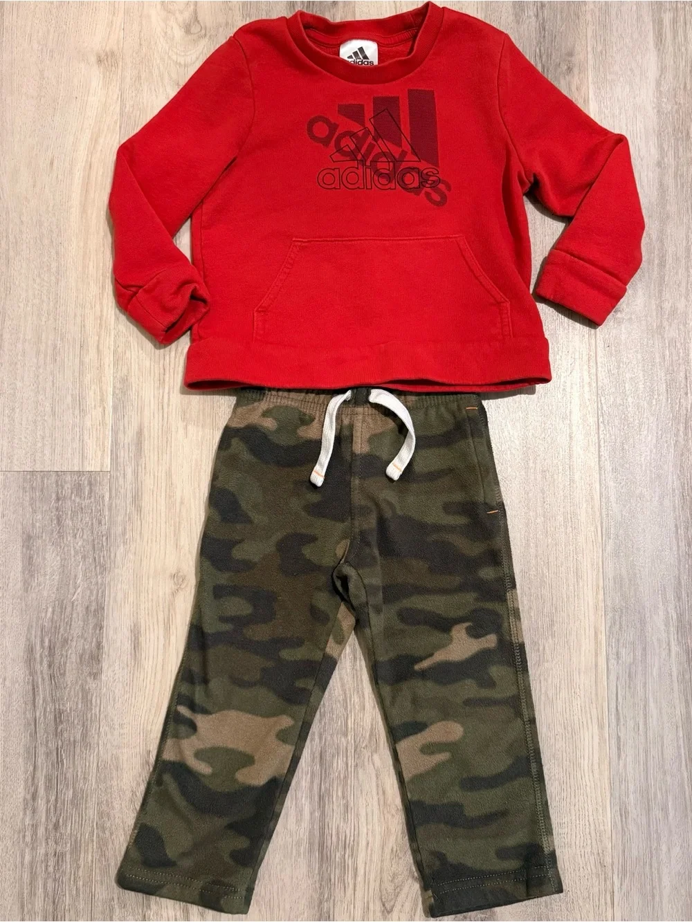 adidas Red Sweatshirt with Camo Joggers Kids Matching Set 24 Months